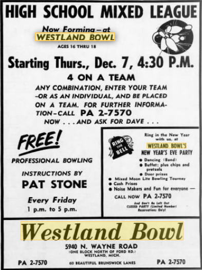 Westland Bowl - Dec 1967 Ad (newer photo)